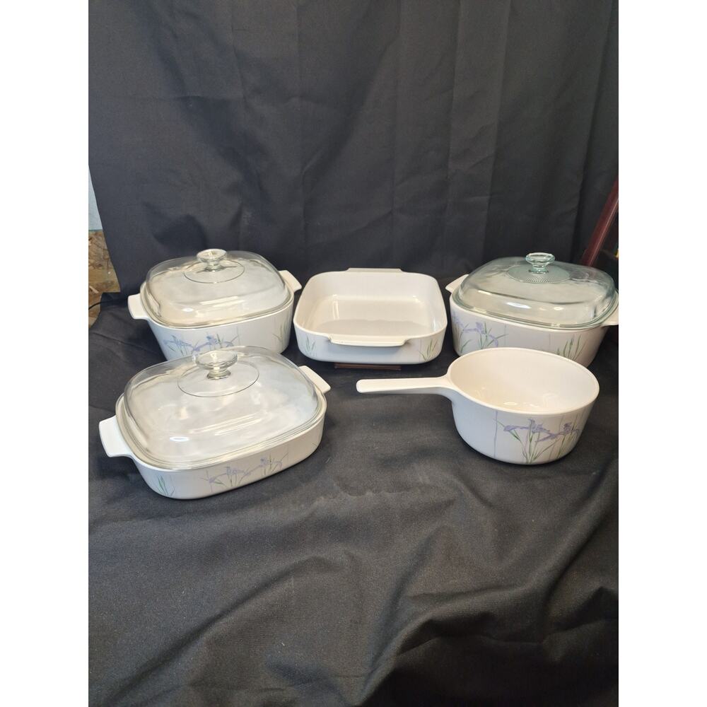 Corning Ware Shadow Iris Casserole Dishes Set Of 5 Dishes With 3 LIDS = 8 Pieces - Picture 2 of 16